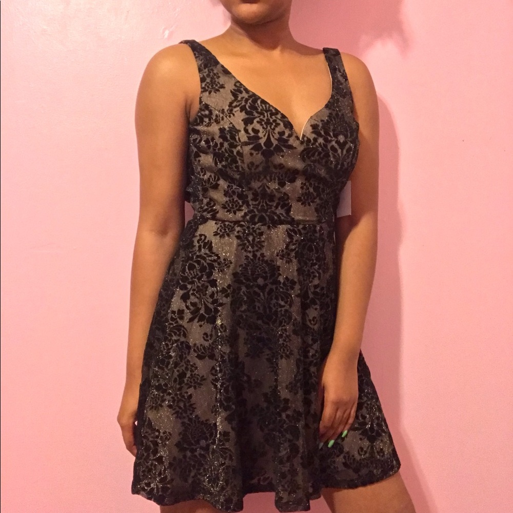 Charlotte Russe Black & Gold Floral Glitter Dress